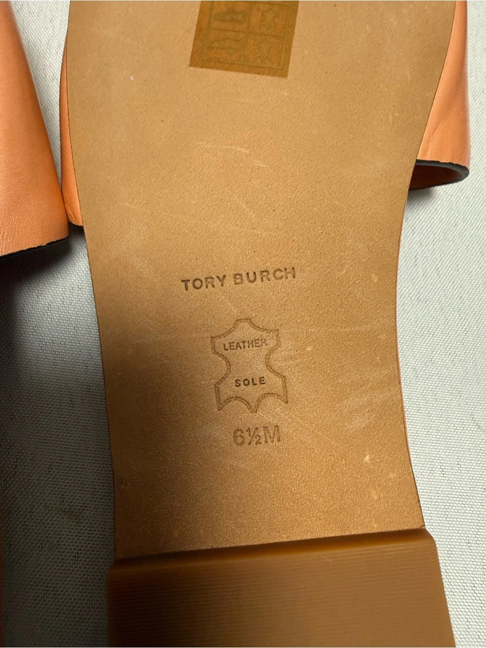 Tory Burch Cognac Leather Logo Slide Sandals